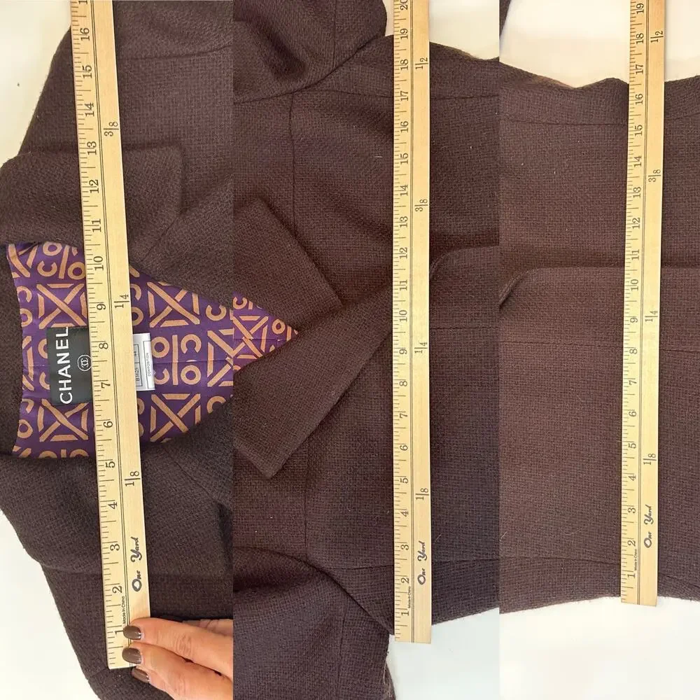 Vintage Y2K Runway CHANEL  FR 44 Blazer Skirt Set Chocolate Brown Cashmere Silk